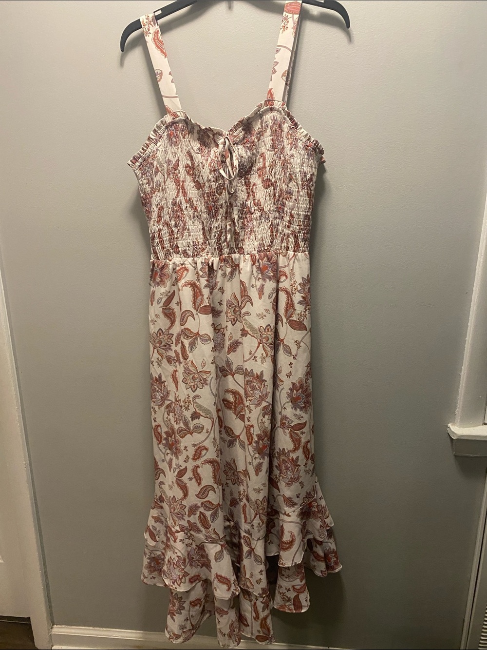 Grace Karin Cream and Rust Floral Smocked Maxi Dress